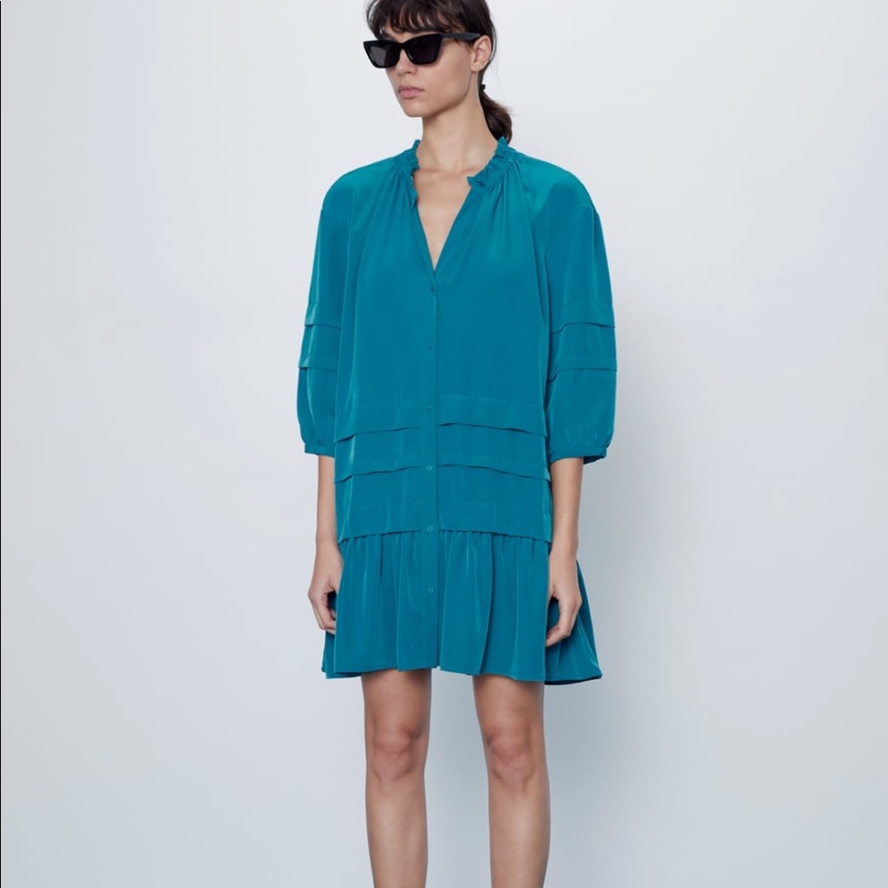 Zara xl ruffle dress blue